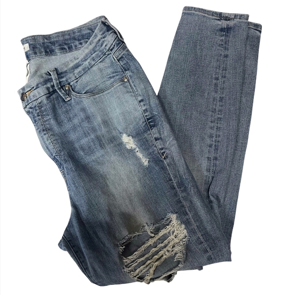 Good American Light Wash Cotton Distressed Good Legs Skinny Jeans Sz 16